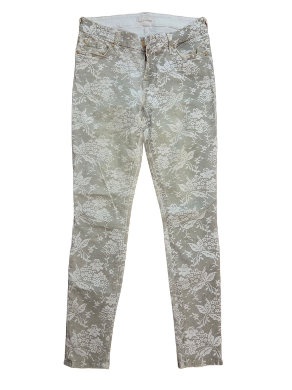 7 For All Mankind Jeans Skinny Floral Spray Print Skinny Jeans in Beige White